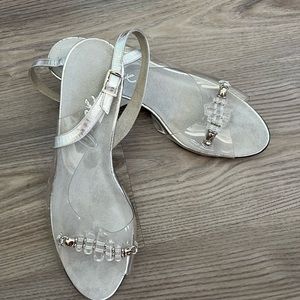 Onex Clear Silver Wedge Low Heel Dress Wedding Sandals